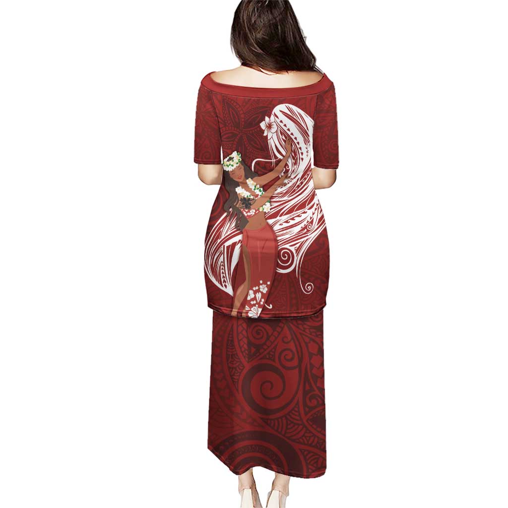 Tahiti Islands Polynesian Plumeria Puletasi Tahitian Vahine 'Ote'a - Scarlet