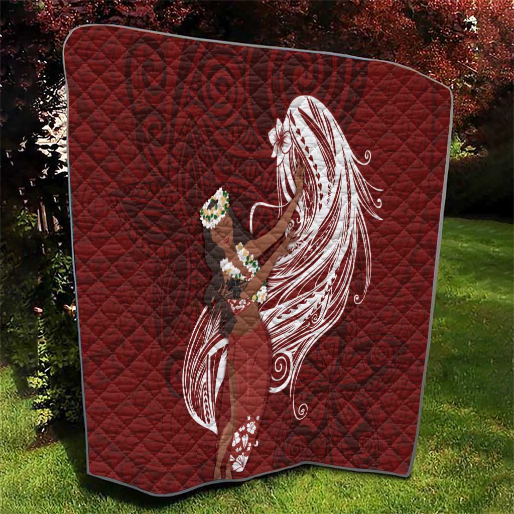 Tahiti Islands Polynesian Plumeria Quilt Tahitian Vahine 'Ote'a - Scarlet