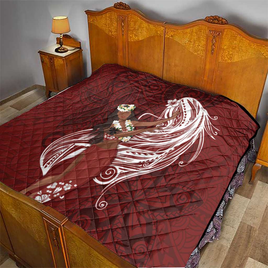 Tahiti Islands Polynesian Plumeria Quilt Tahitian Vahine 'Ote'a - Scarlet