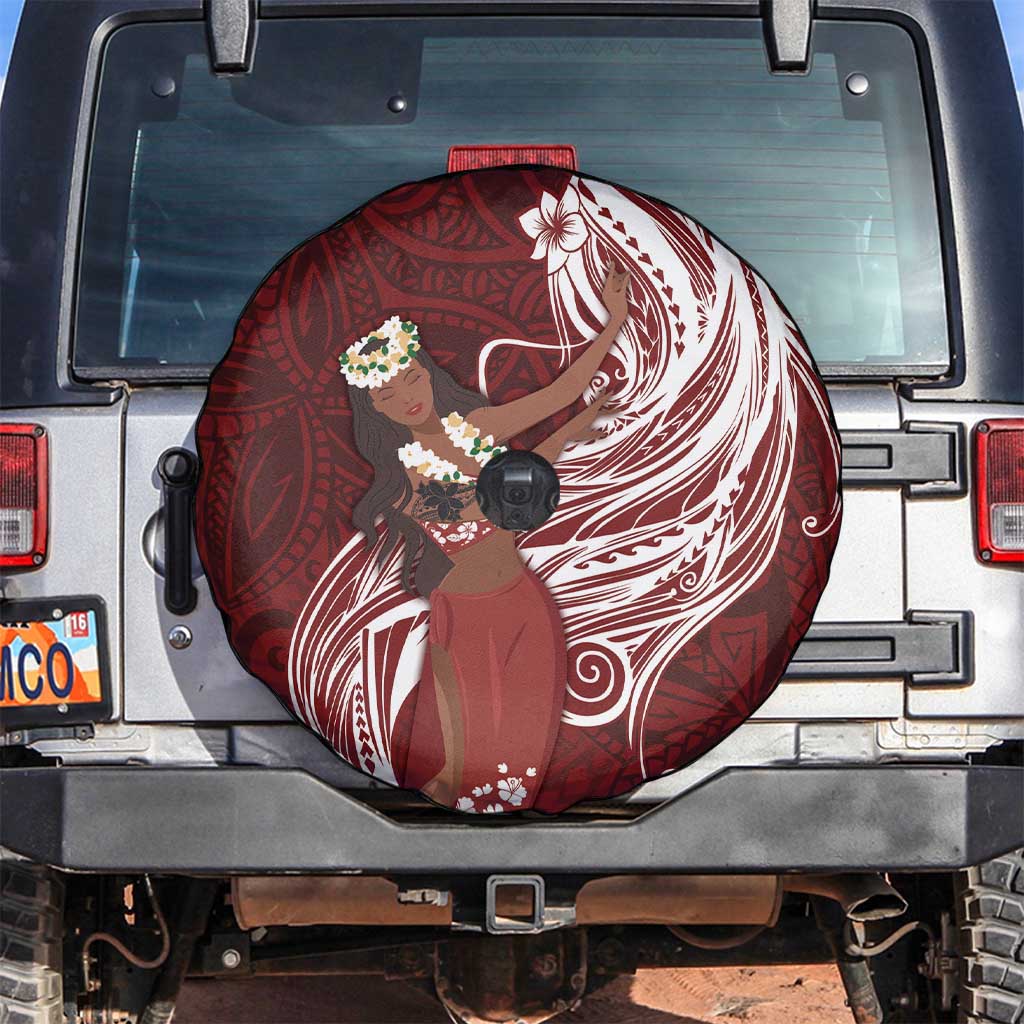 Tahiti Islands Polynesian Plumeria Spare Tire Cover Tahitian Vahine 'Ote'a - Scarlet