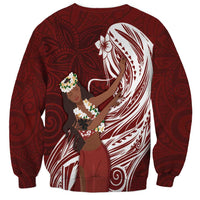 Tahiti Islands Polynesian Plumeria Sweatshirt Tahitian Vahine 'Ote'a - Scarlet
