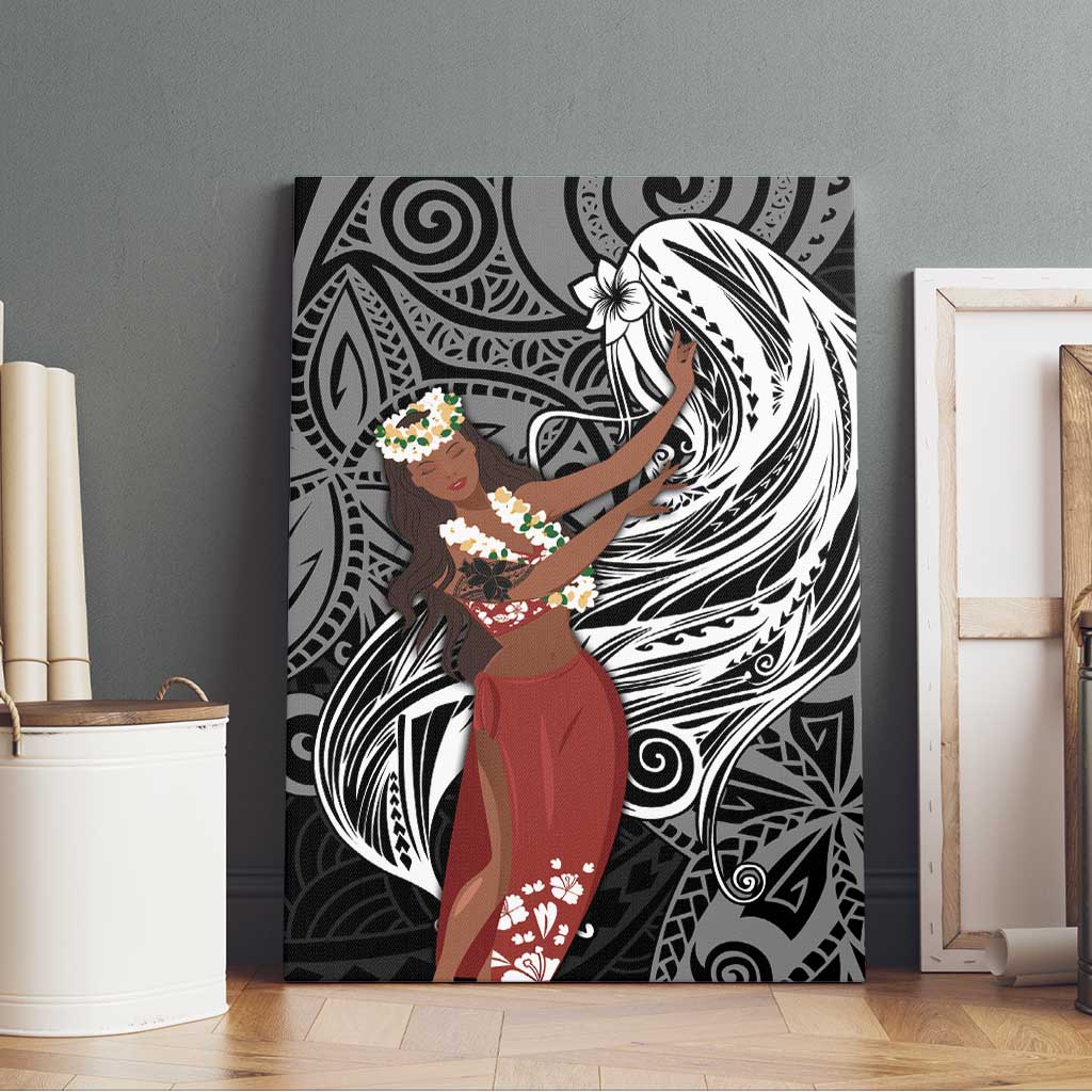 Tahiti Islands Polynesian Plumeria Canvas Wall Art Tahitian Vahine 'Ote'a - Black