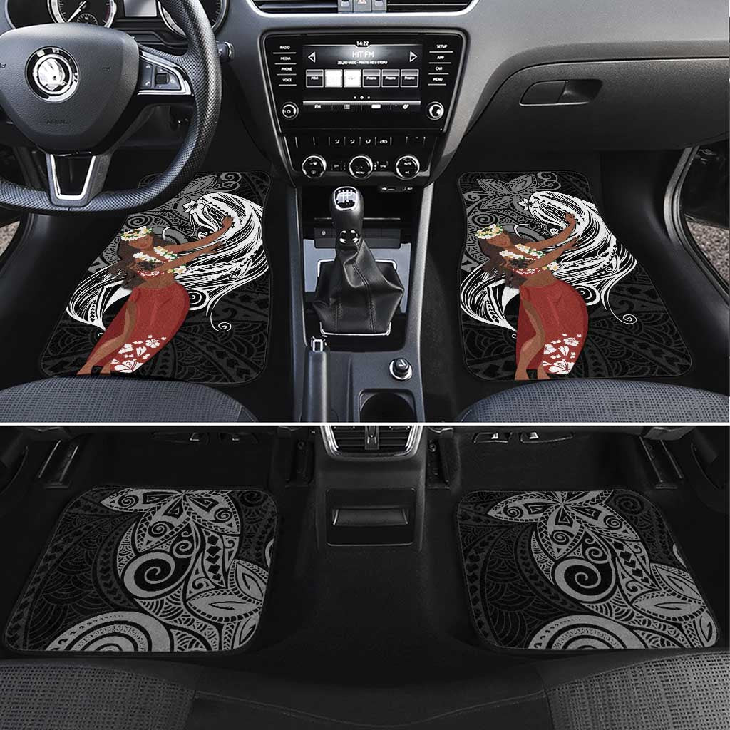 Tahiti Islands Polynesian Plumeria Car Mats Tahitian Vahine 'Ote'a - Black