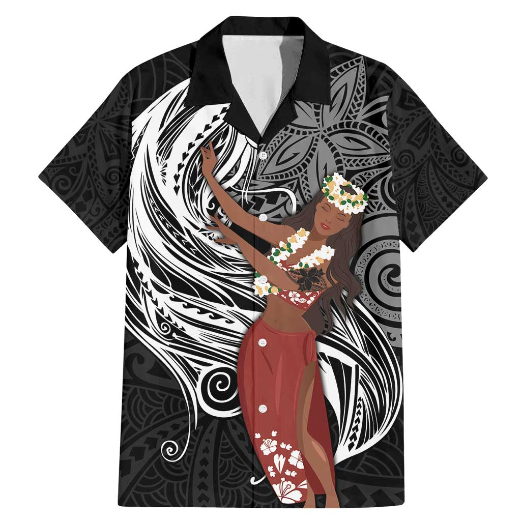 Tahiti Islands Polynesian Plumeria Family Matching Mermaid Dress and Hawaiian Shirt Tahitian Vahine 'Ote'a - Black