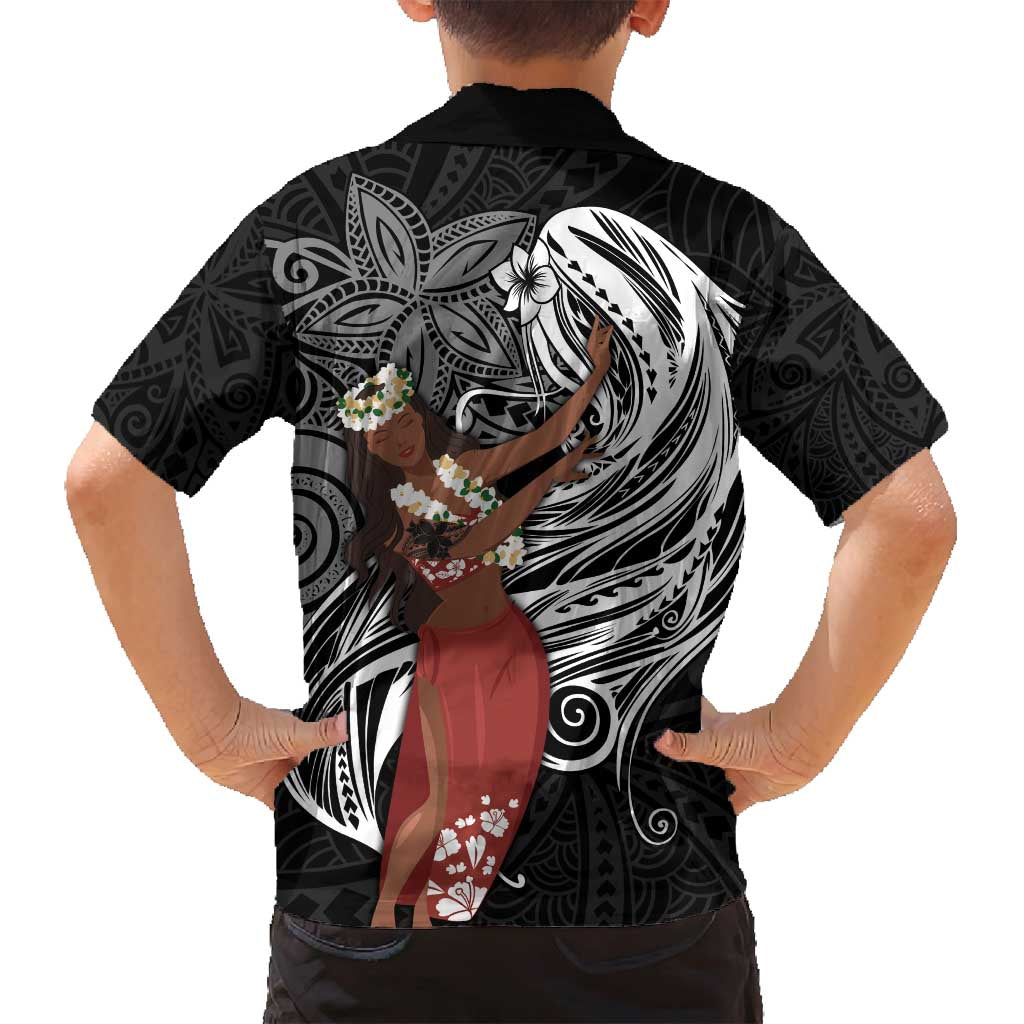 Tahiti Islands Polynesian Plumeria Family Matching Summer Maxi Dress and Hawaiian Shirt Tahitian Vahine 'Ote'a - Black