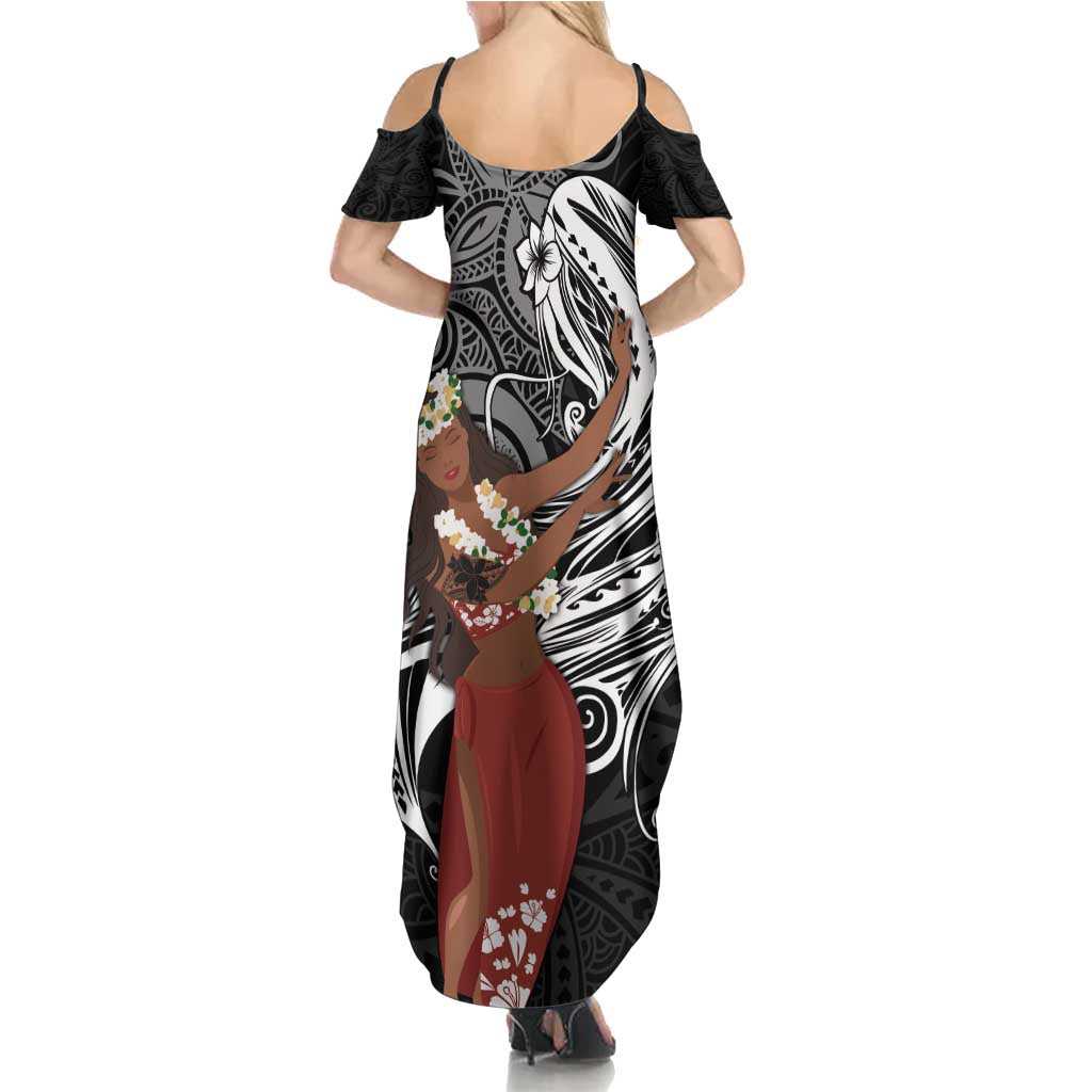 Tahiti Islands Polynesian Plumeria Family Matching Summer Maxi Dress and Hawaiian Shirt Tahitian Vahine 'Ote'a - Black