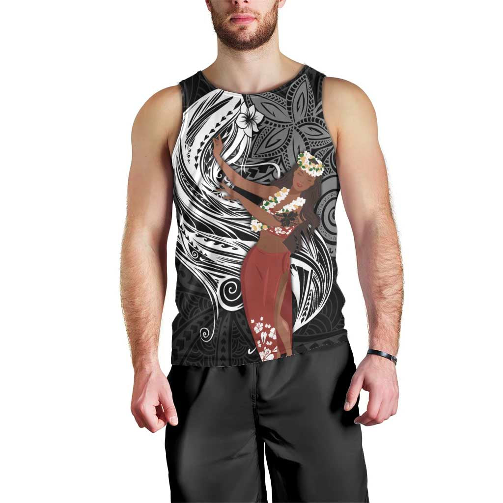 Tahiti Islands Polynesian Plumeria Men Tank Top Tahitian Vahine 'Ote'a - Black