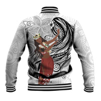 Tahiti Islands Polynesian Plumeria Baseball Jacket Tahitian Vahine 'Ote'a - White