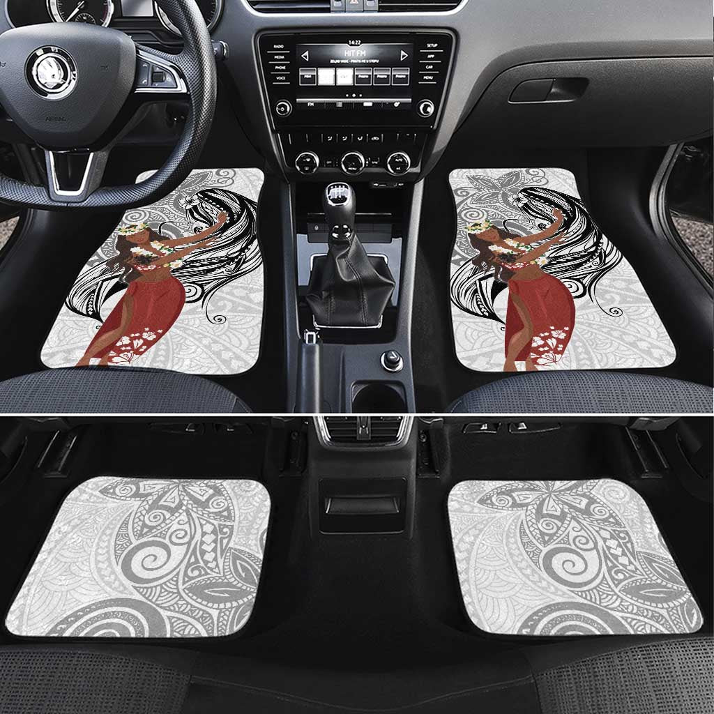 Tahiti Islands Polynesian Plumeria Car Mats Tahitian Vahine 'Ote'a - White