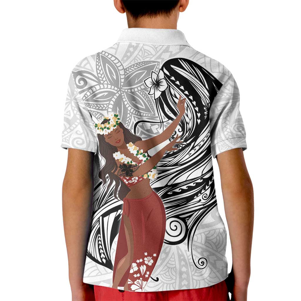 Tahiti Islands Polynesian Plumeria Kid Polo Shirt Tahitian Vahine 'Ote'a - White