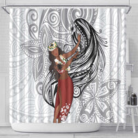 Tahiti Islands Polynesian Plumeria Shower Curtain Tahitian Vahine 'Ote'a - White