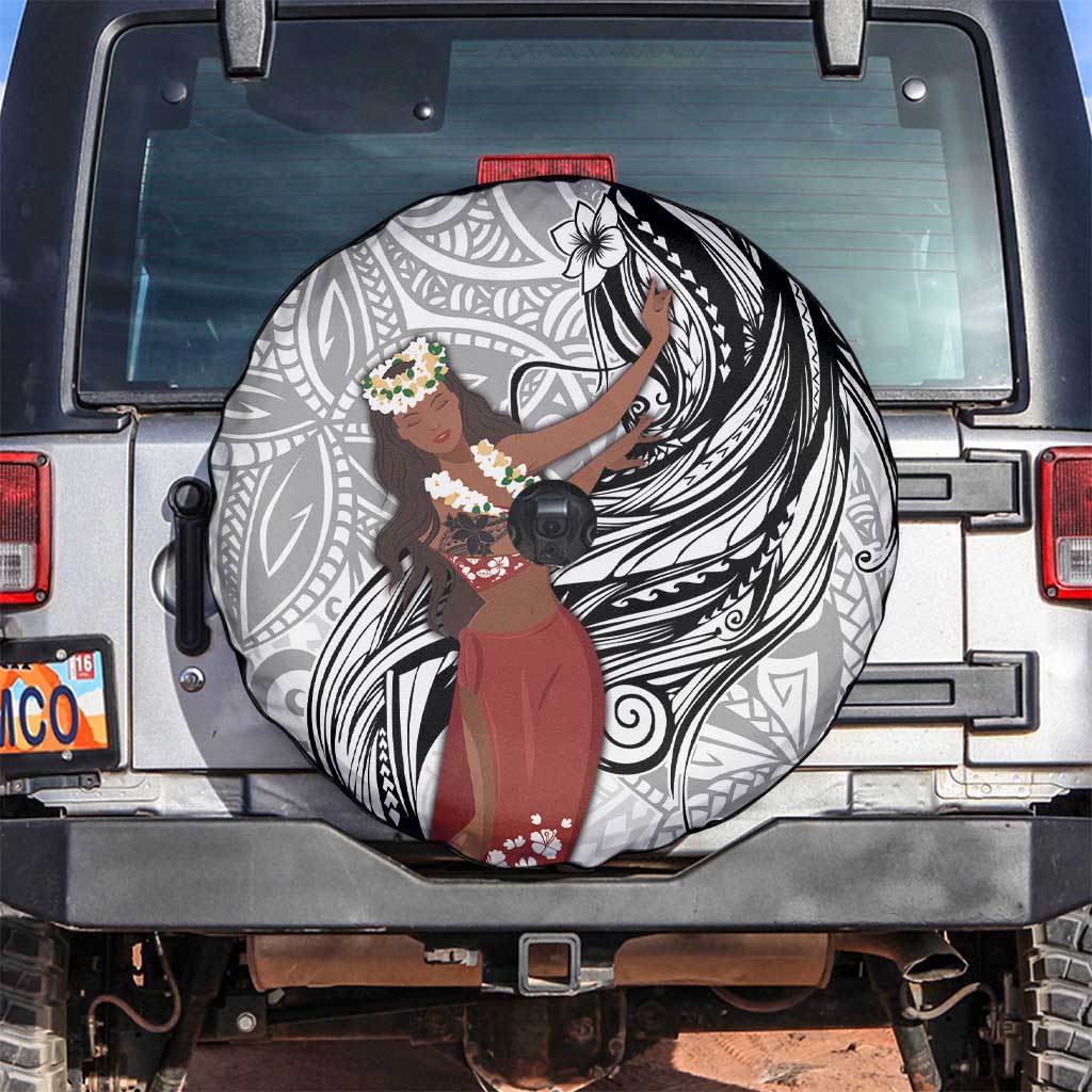 Tahiti Islands Polynesian Plumeria Spare Tire Cover Tahitian Vahine 'Ote'a - White