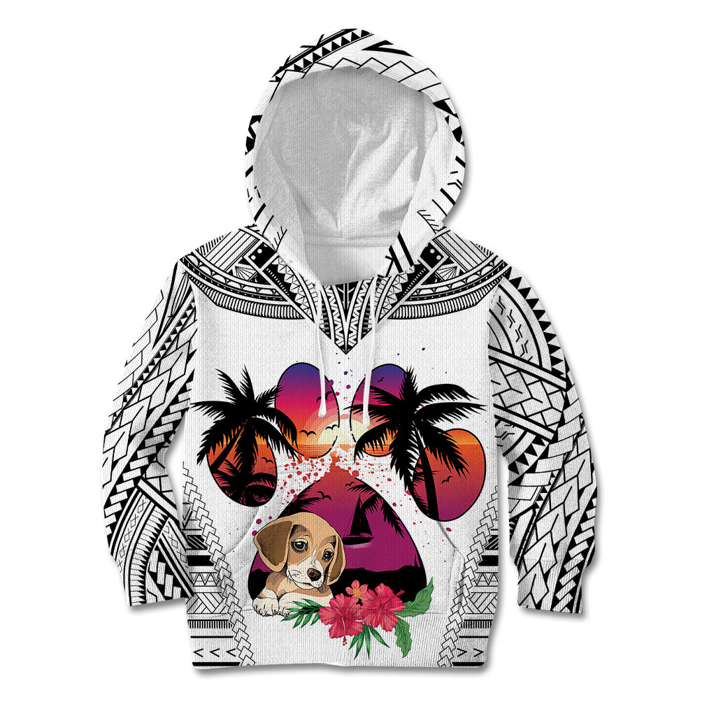 Polynesian Kid Hoodie Dog Lover With Beagle - Sunset At The Beach White Ver LT7 Hoodie White - Polynesian Pride