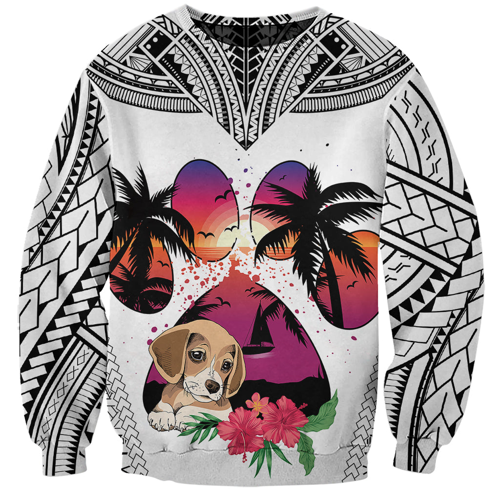 Polynesian Sweatshirt Dog Lover With Beagle - Sunset At The Beach White Ver LT7 Unisex White - Polynesian Pride