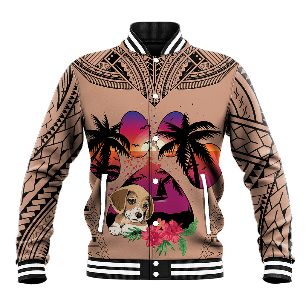 Polynesian Baseball Jacket Dog Lover With Beagle - Sunset At The Beach Brown Ver LT7 Unisex Brown - Polynesian Pride