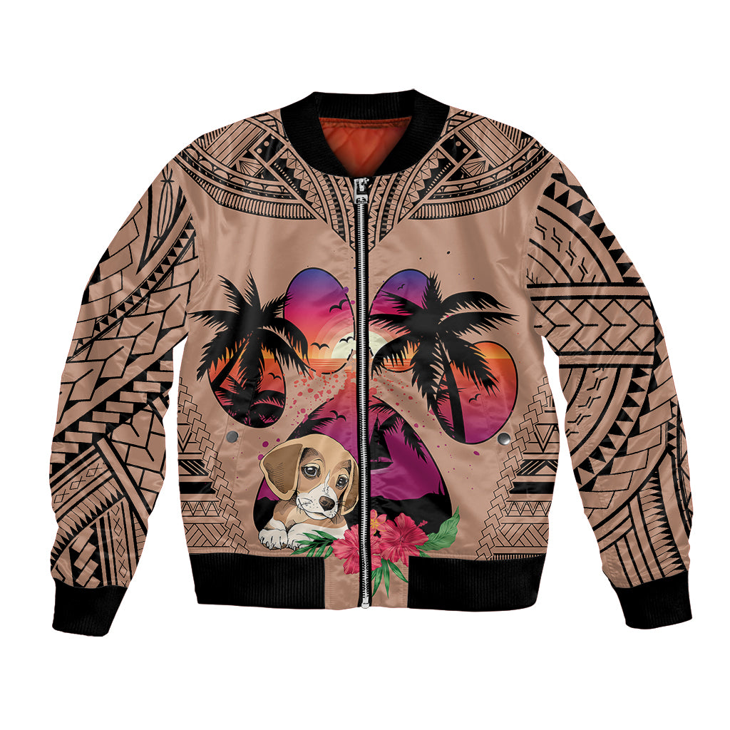 Polynesian Bomber Jacket Dog Lover With Beagle - Sunset At The Beach Brown Ver LT7 Unisex Brown - Polynesian Pride