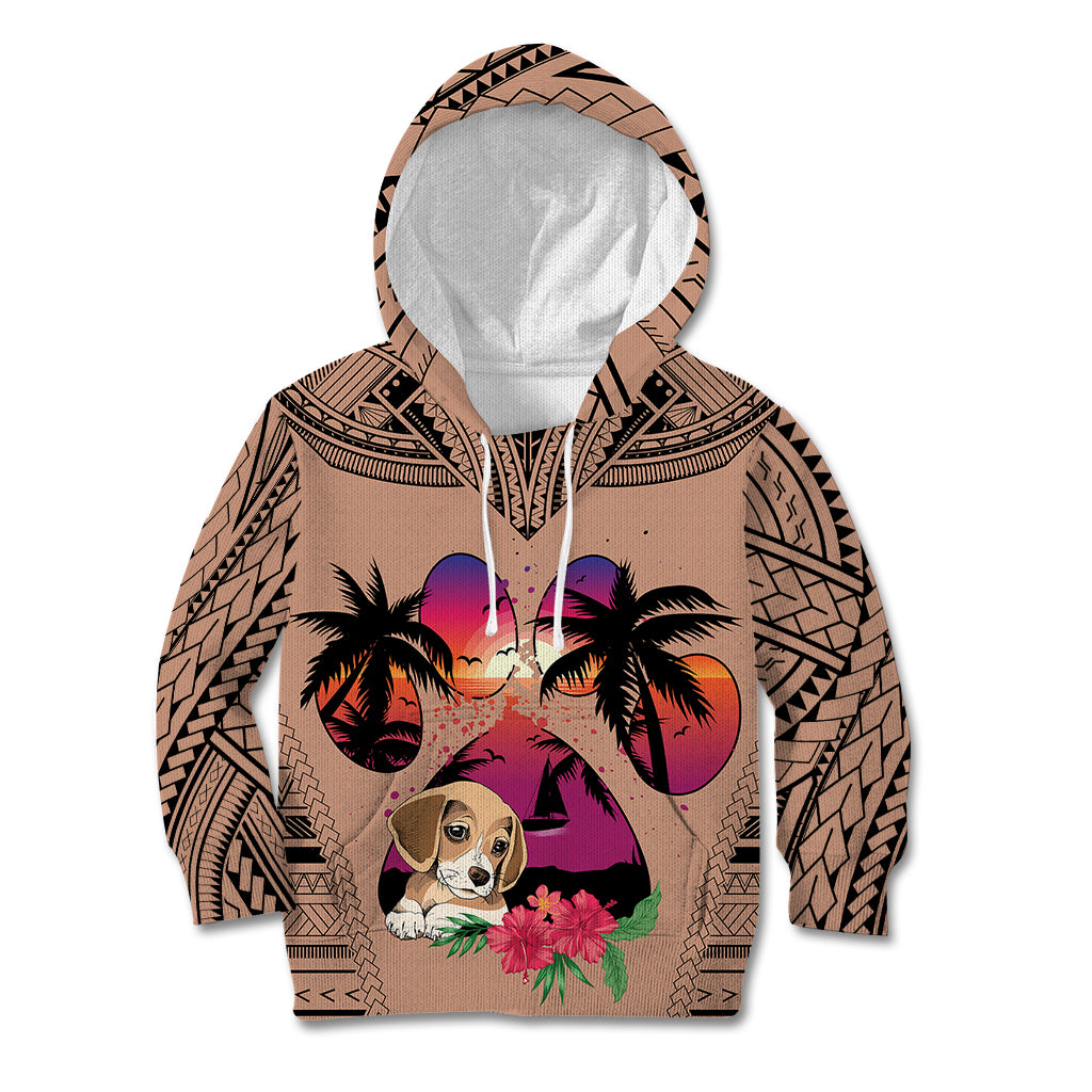 Polynesian Kid Hoodie Dog Lover With Beagle - Sunset At The Beach Brown Ver LT7 Hoodie Brown - Polynesian Pride