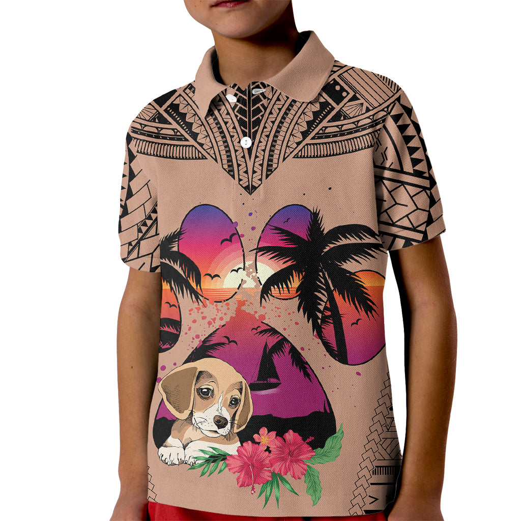 Polynesian Kid Polo Shirt Dog Lover With Beagle - Sunset At The Beach Brown Ver LT7 Kid Brown - Polynesian Pride