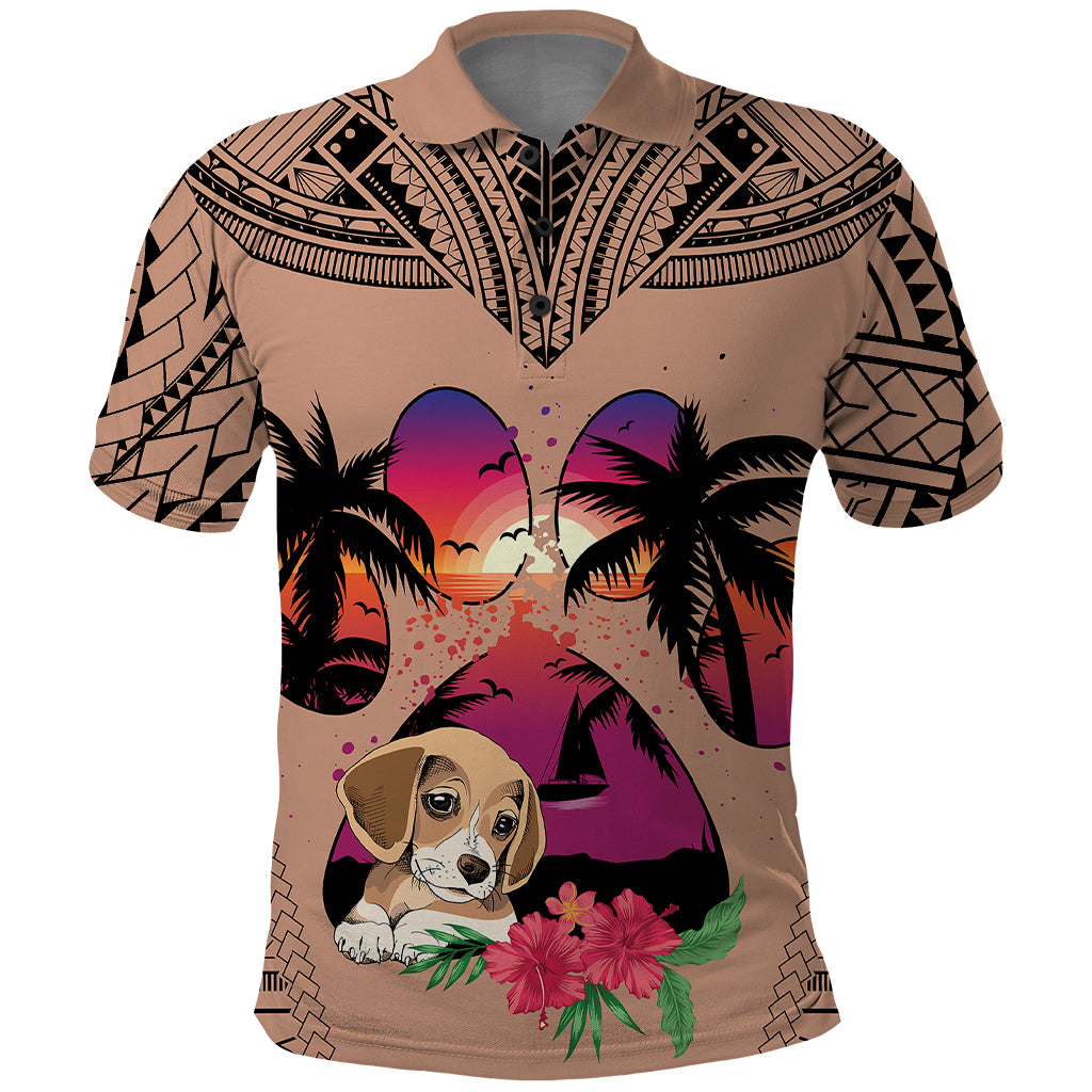 Polynesian Polo Shirt Dog Lover With Beagle - Sunset At The Beach Brown Ver LT7 Brown - Polynesian Pride