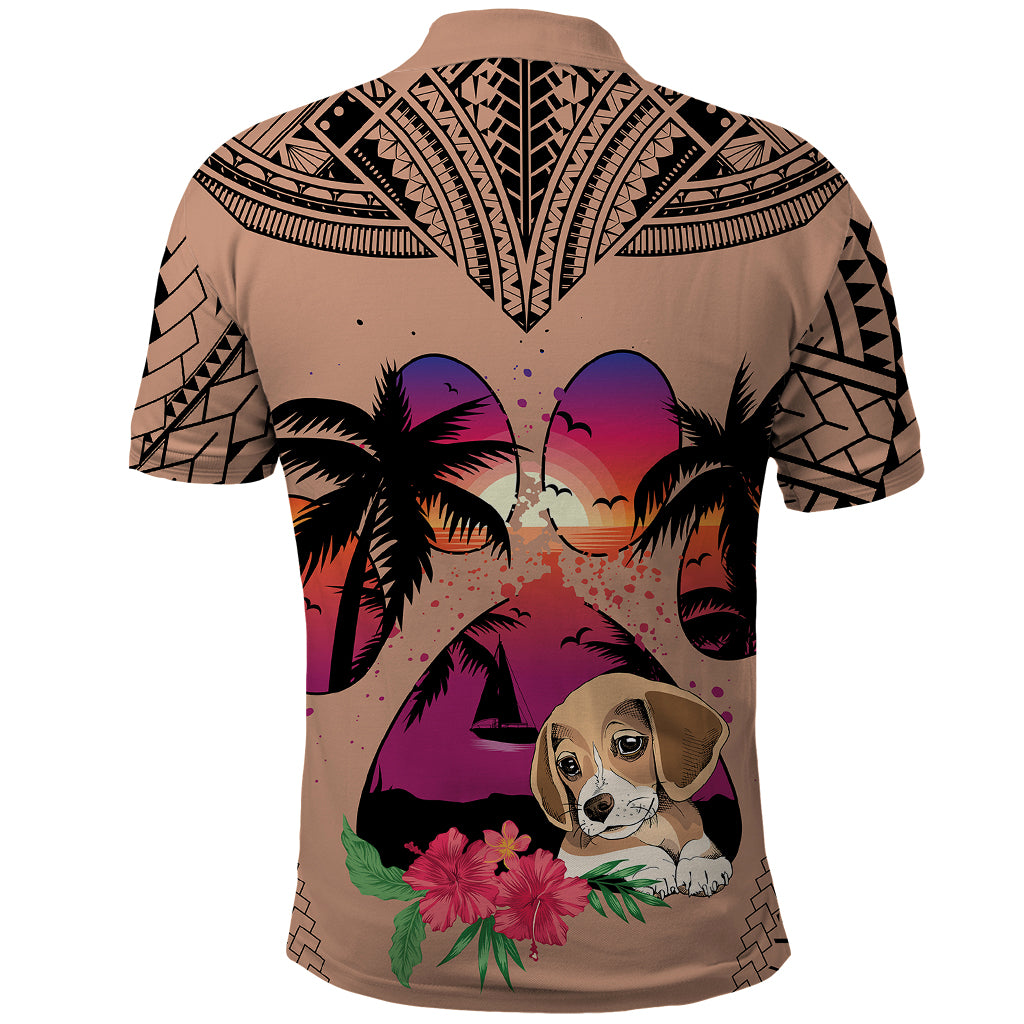 Polynesian Polo Shirt Dog Lover With Beagle - Sunset At The Beach Brown Ver LT7 - Polynesian Pride