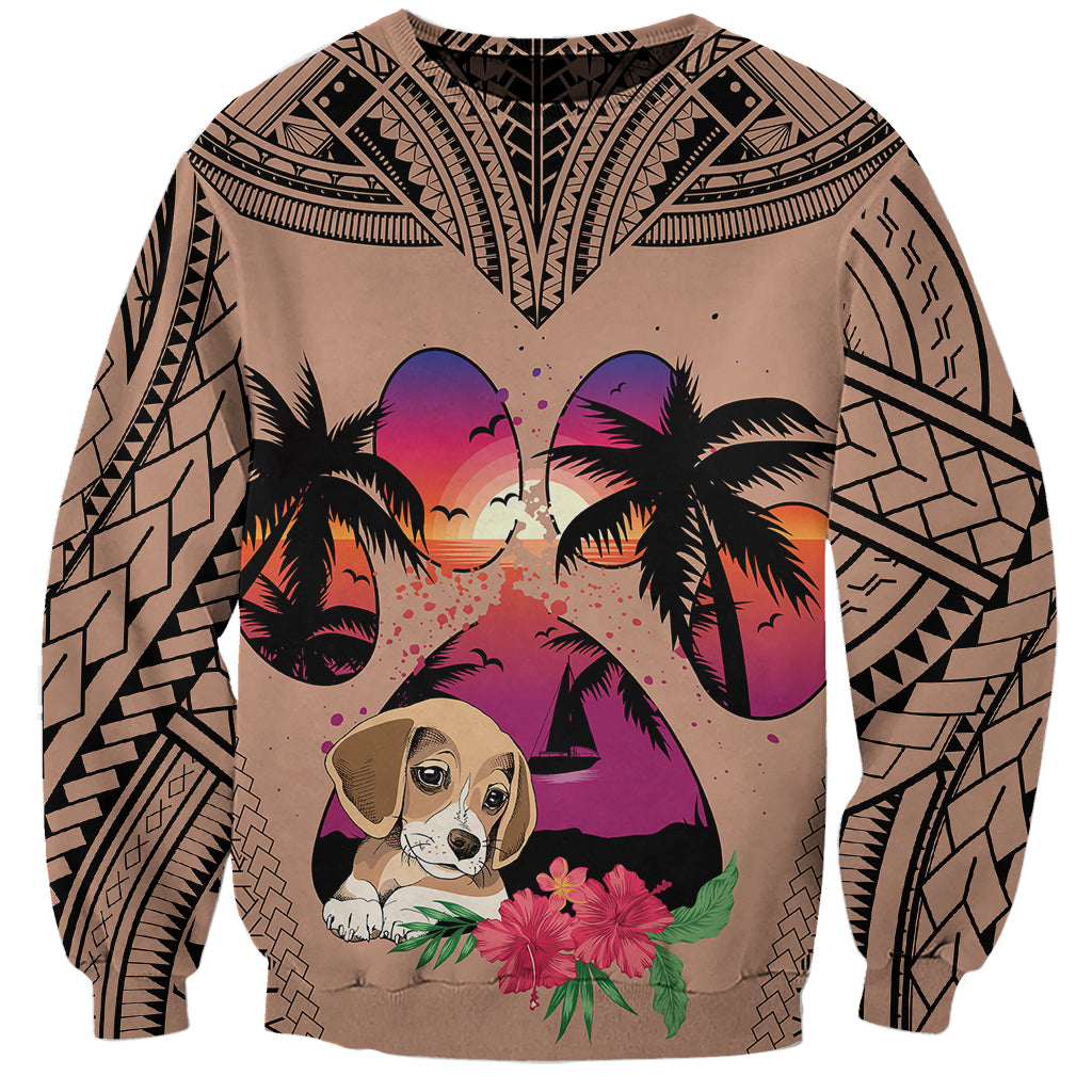 Polynesian Sweatshirt Dog Lover With Beagle - Sunset At The Beach Brown Ver LT7 Unisex Brown - Polynesian Pride