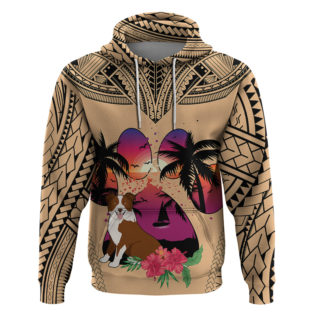 Polynesian Hoodie Dog Lover With Border Collie - Sunset At The Beach LT7 Coral - Polynesian Pride