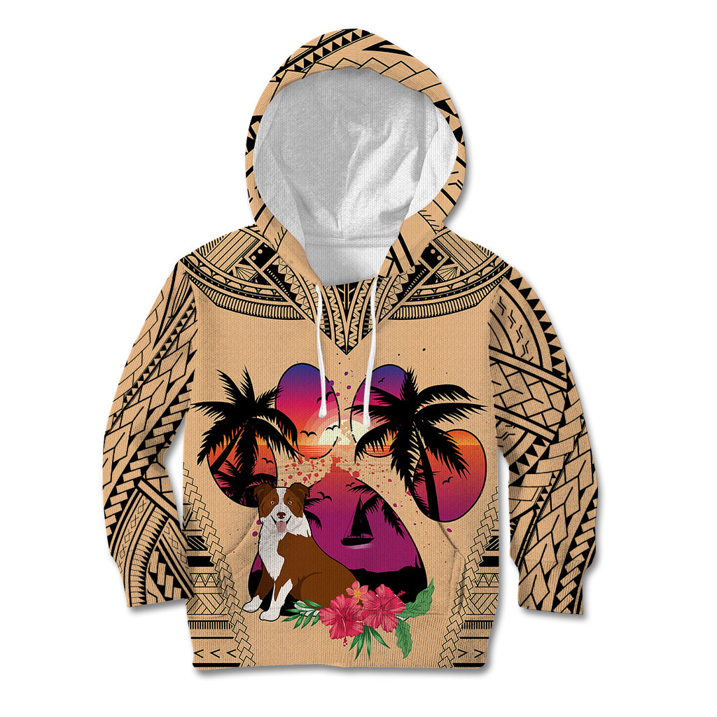 Polynesian Kid Hoodie Dog Lover With Border Collie - Sunset At The Beach LT7 Hoodie Coral - Polynesian Pride