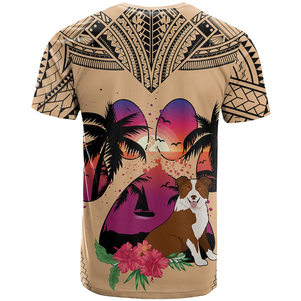 Polynesian T Shirt Dog Lover With Border Collie - Sunset At The Beach LT7 - Polynesian Pride