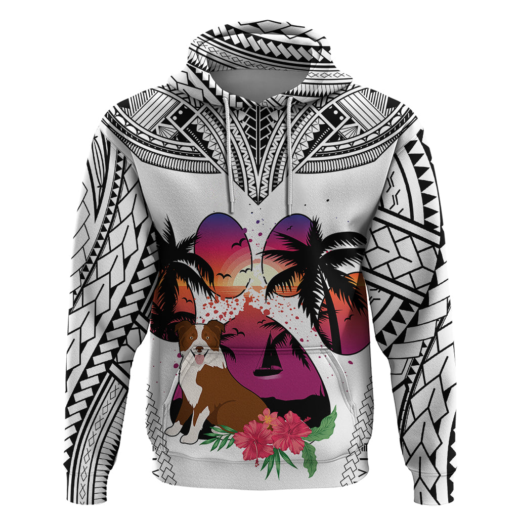 Polynesian Hoodie Dog Lover With Border Collie - Sunset At The Beach White Ver LT7 White - Polynesian Pride