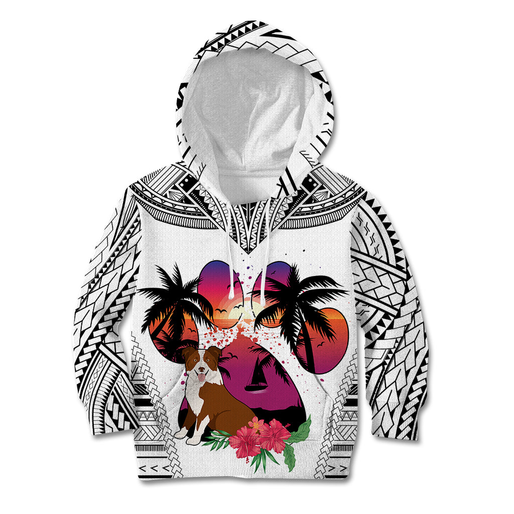 Polynesian Kid Hoodie Dog Lover With Border Collie - Sunset At The Beach White Ver LT7 Hoodie White - Polynesian Pride