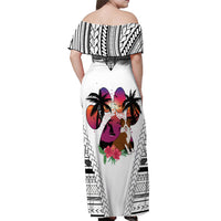 Polynesian Off Shoulder Maxi Dress Dog Lover With Border Collie - Sunset At The Beach White Ver LT7 - Polynesian Pride