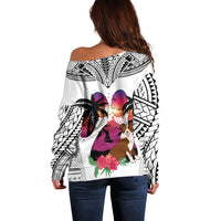 Polynesian Off Shoulder Sweater Dog Lover With Border Collie - Sunset At The Beach White Ver LT7 - Polynesian Pride