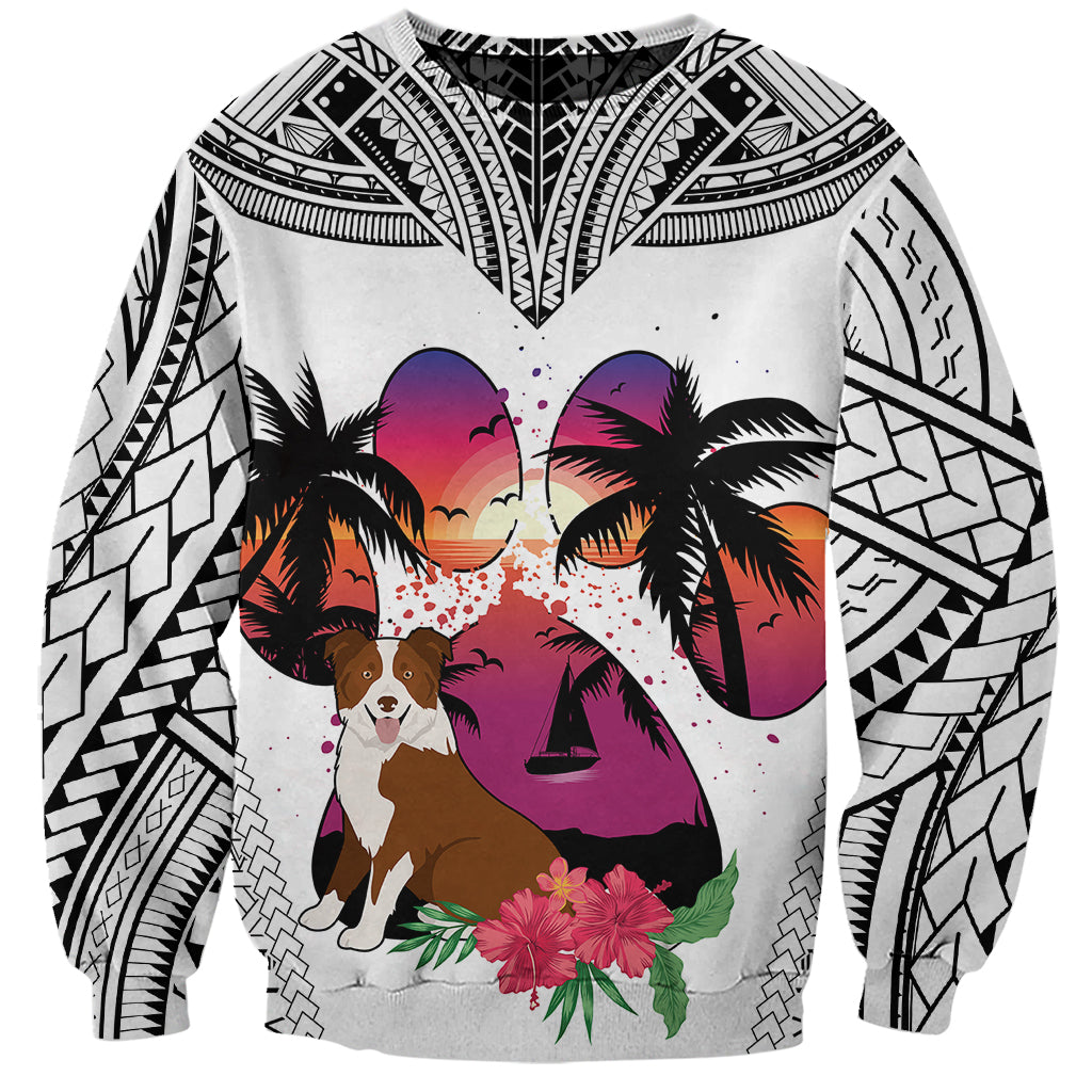 Polynesian Sweatshirt Dog Lover With Border Collie - Sunset At The Beach White Ver LT7 Unisex White - Polynesian Pride