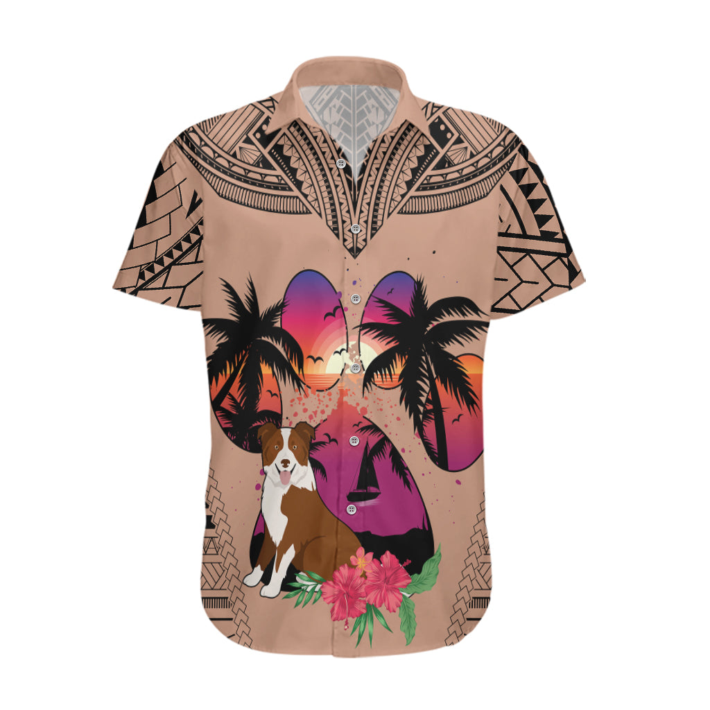 Polynesian Hawaiian Shirt Dog Lover With Border Collie - Sunset At The Beach Brown Ver LT7 Brown - Polynesian Pride