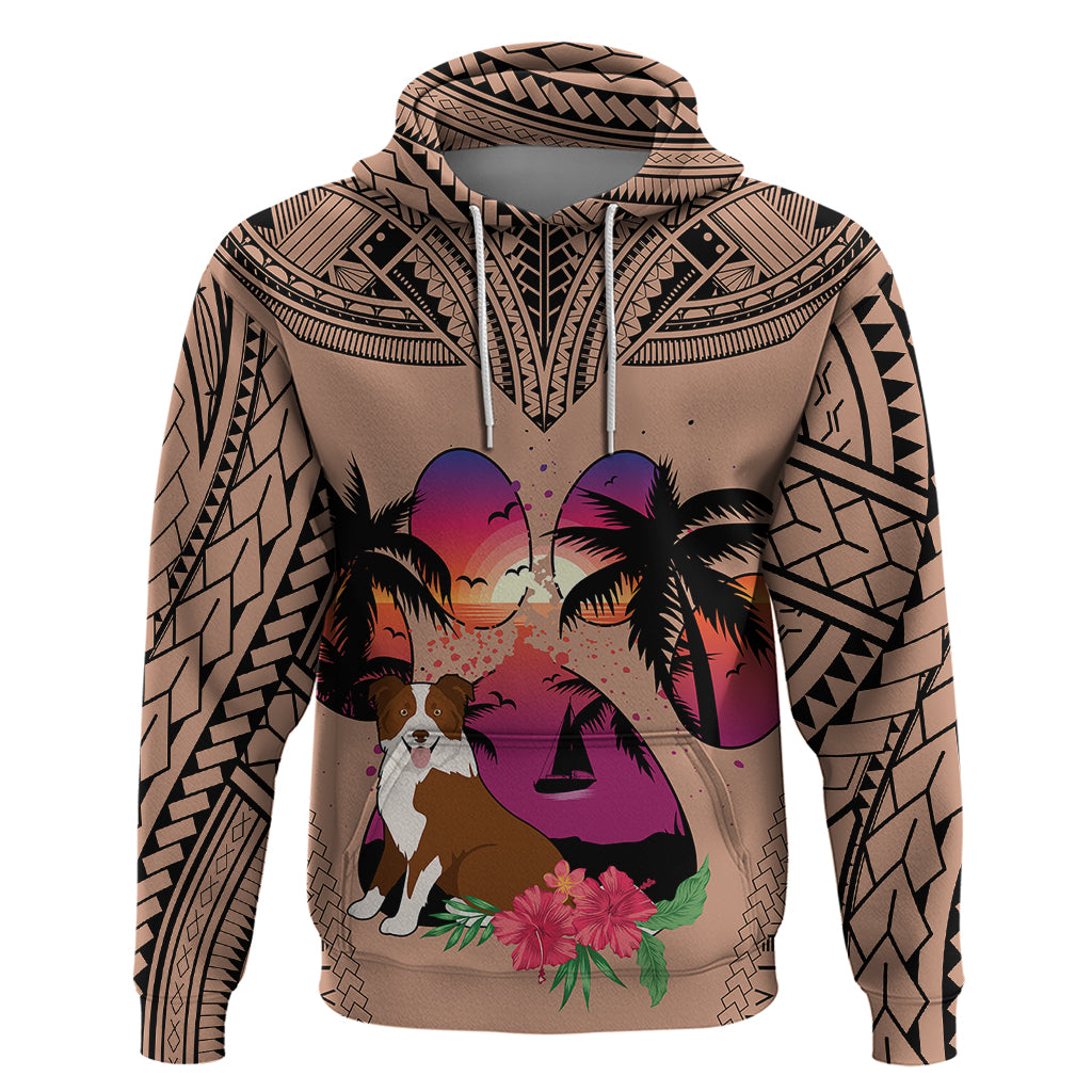 Polynesian Hoodie Dog Lover With Border Collie - Sunset At The Beach Brown Ver LT7 Brown - Polynesian Pride