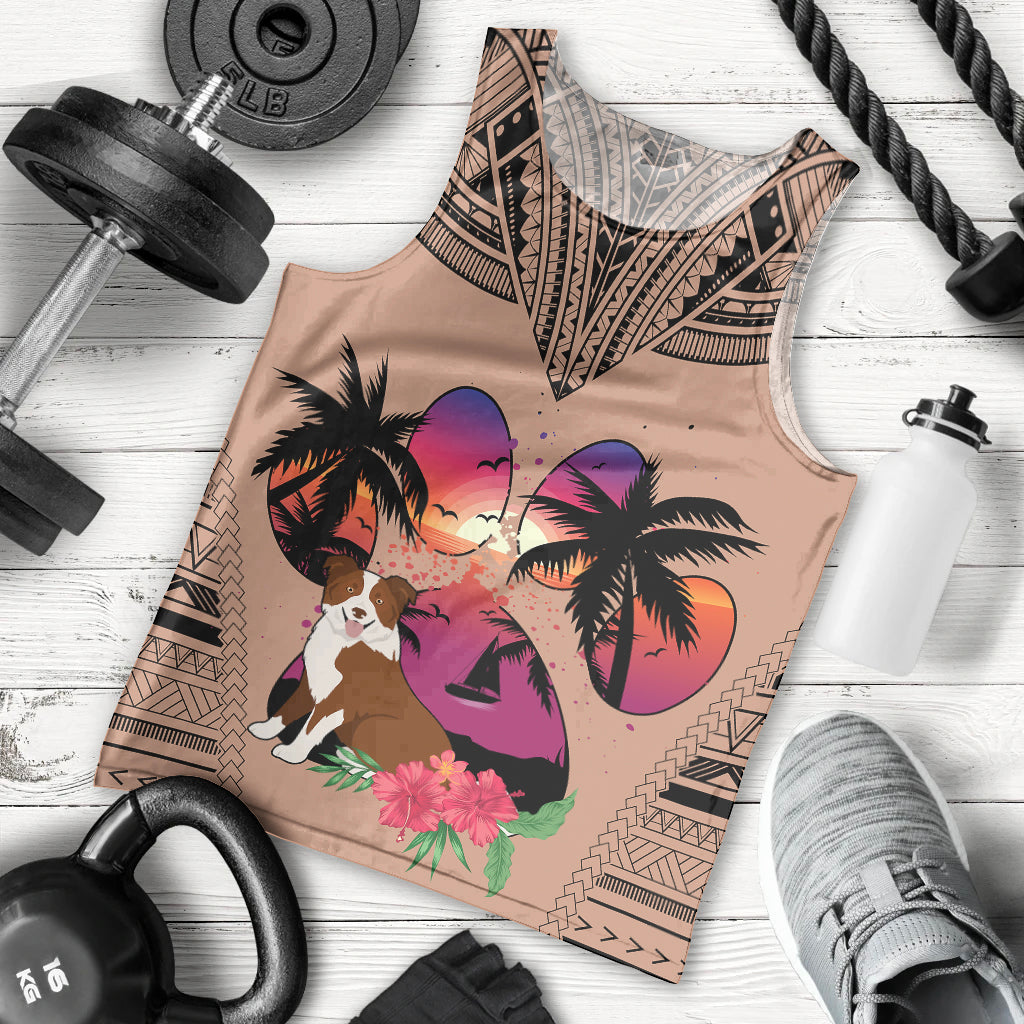 Polynesian Men Tank Top Dog Lover With Border Collie - Sunset At The Beach Brown Ver LT7 Brown - Polynesian Pride