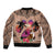 Polynesian Sleeve Zip Bomber Jacket Dog Lover With Border Collie - Sunset At The Beach Brown Ver LT7 - Polynesian Pride