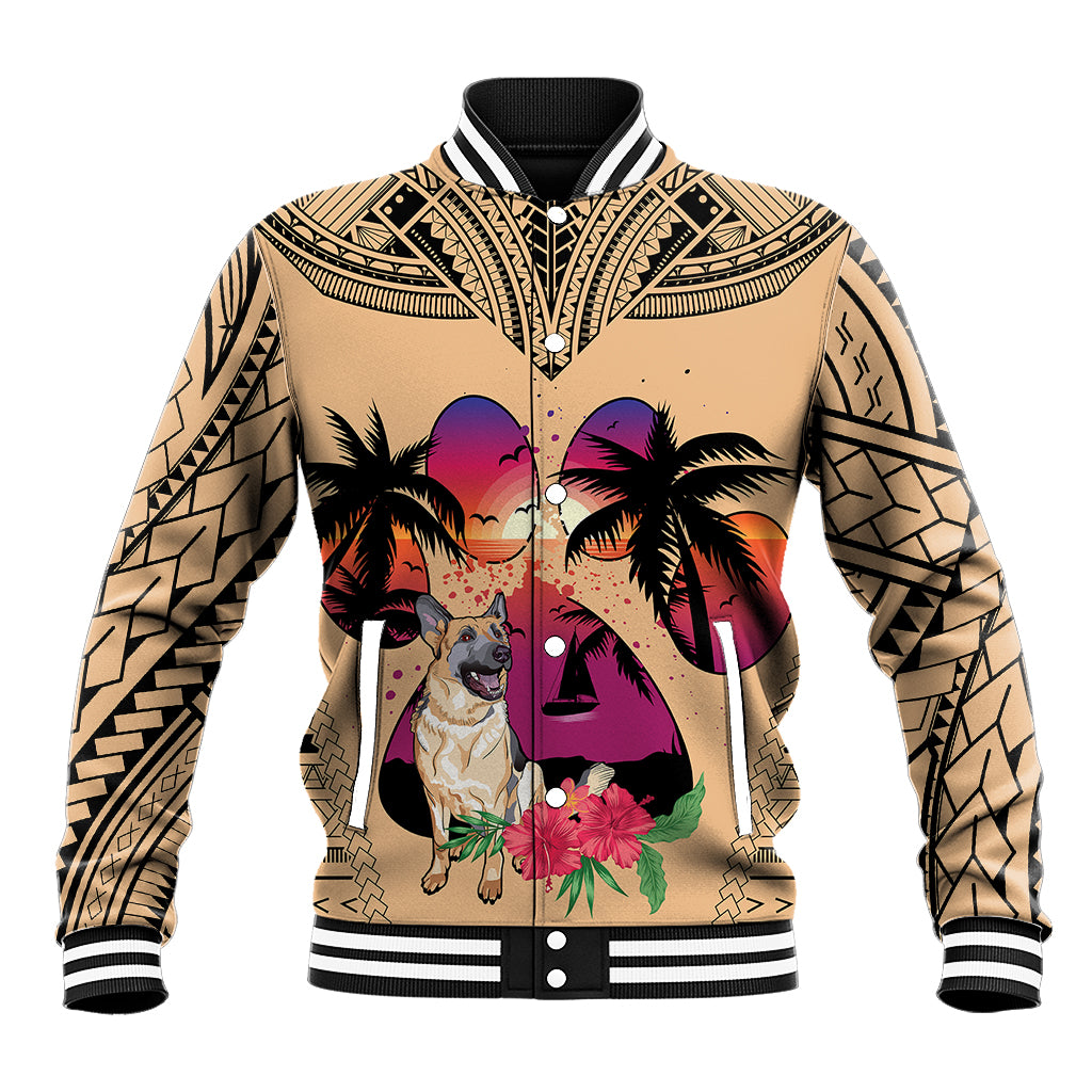 Polynesian Baseball Jacket Dog Lover With German Shepherd - Sunset At The Beach LT7 Unisex Coral - Polynesian Pride