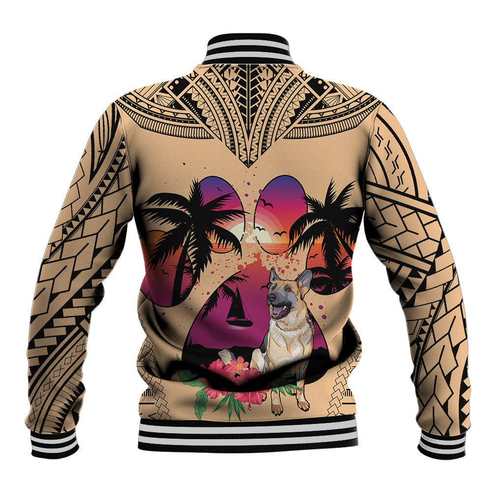 Polynesian Baseball Jacket Dog Lover With German Shepherd - Sunset At The Beach LT7 - Polynesian Pride
