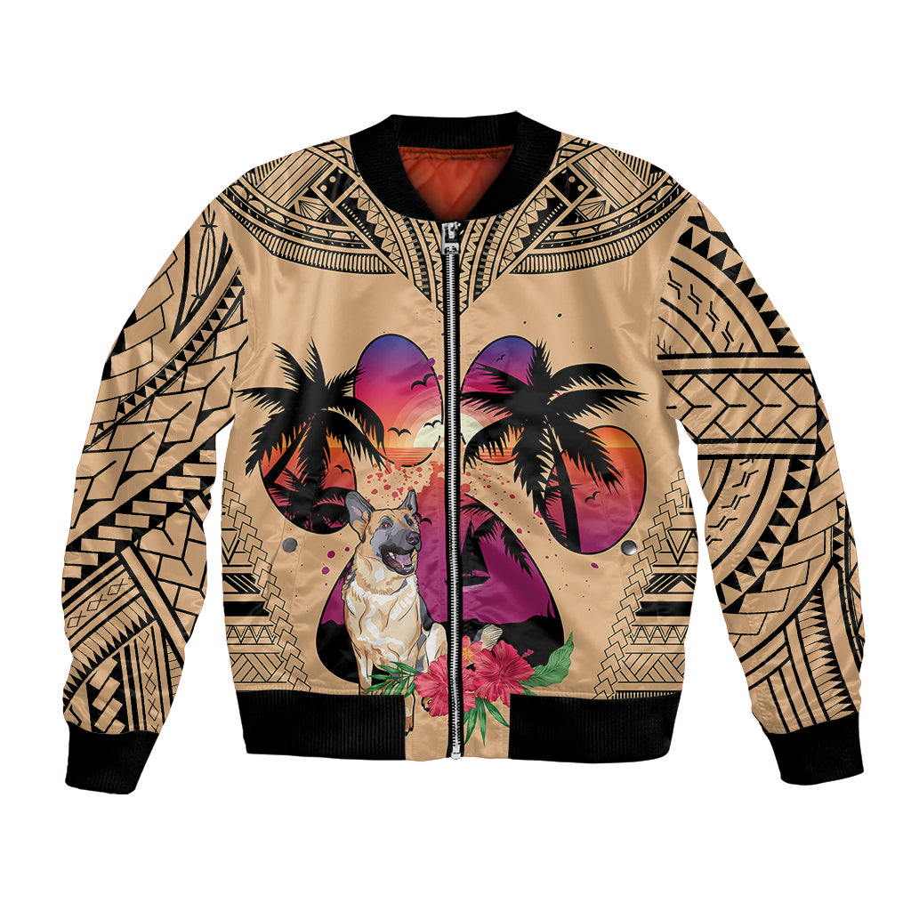 Polynesian Bomber Jacket Dog Lover With German Shepherd - Sunset At The Beach LT7 Unisex Coral - Polynesian Pride