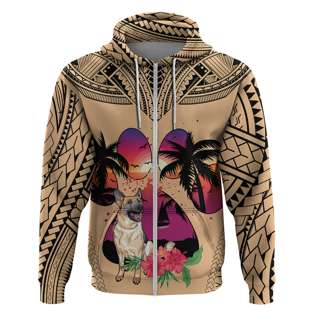 Polynesian Hoodie Dog Lover With German Shepherd - Sunset At The Beach LT7 - Polynesian Pride