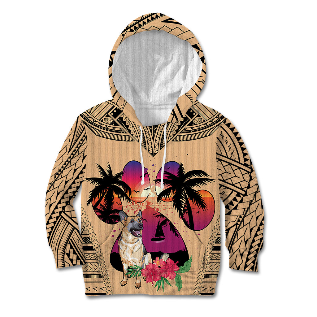 Polynesian Kid Hoodie Dog Lover With German Shepherd - Sunset At The Beach LT7 Hoodie Coral - Polynesian Pride