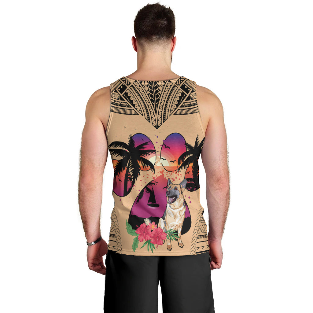 Polynesian Men Tank Top Dog Lover With German Shepherd - Sunset At The Beach LT7 - Polynesian Pride