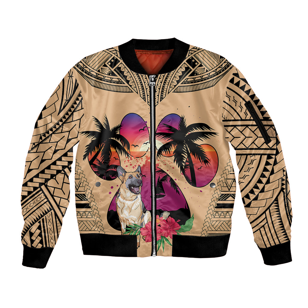 Polynesian Sleeve Zip Bomber Jacket Dog Lover With German Shepherd - Sunset At The Beach LT7 Unisex Coral - Polynesian Pride