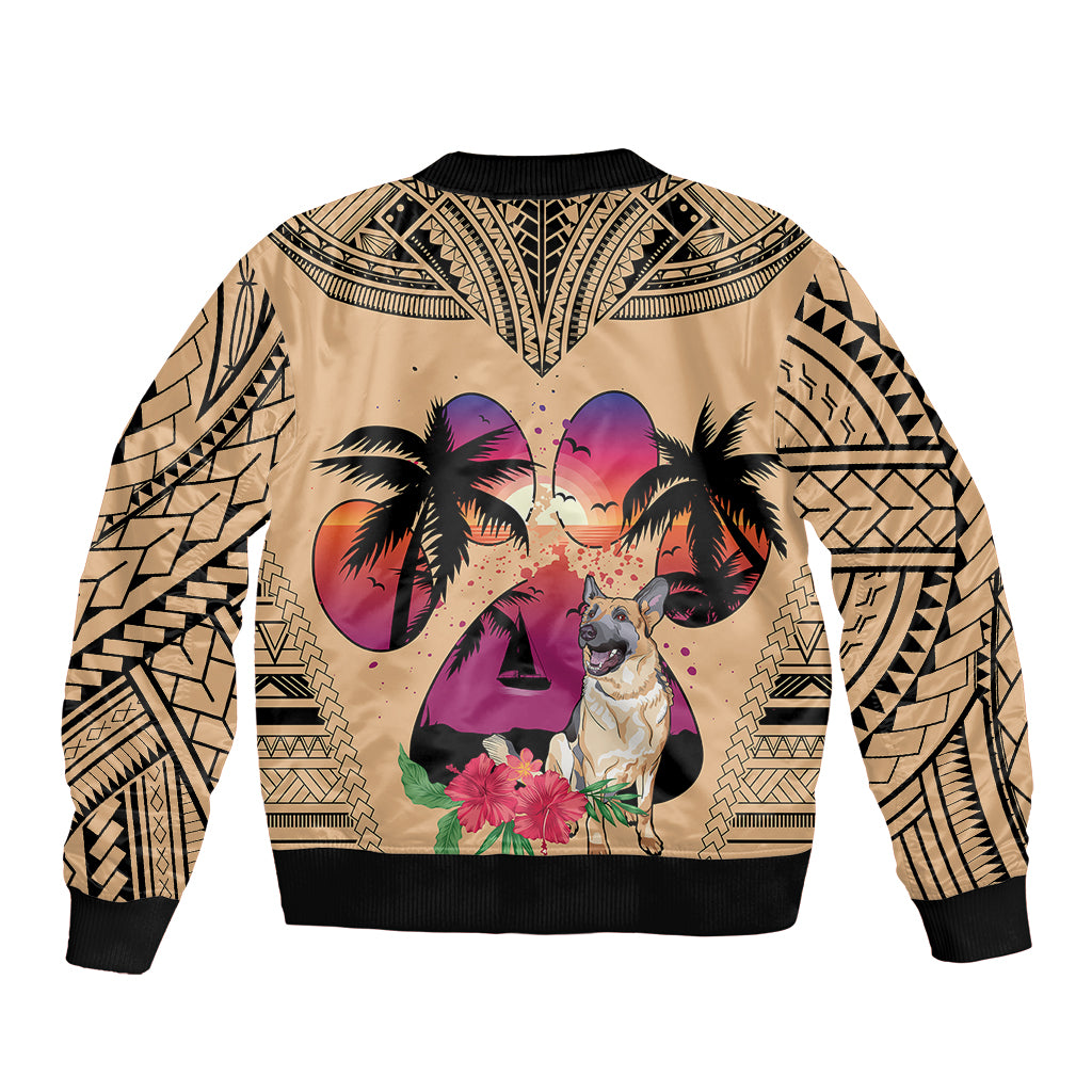 Polynesian Sleeve Zip Bomber Jacket Dog Lover With German Shepherd - Sunset At The Beach LT7 - Polynesian Pride