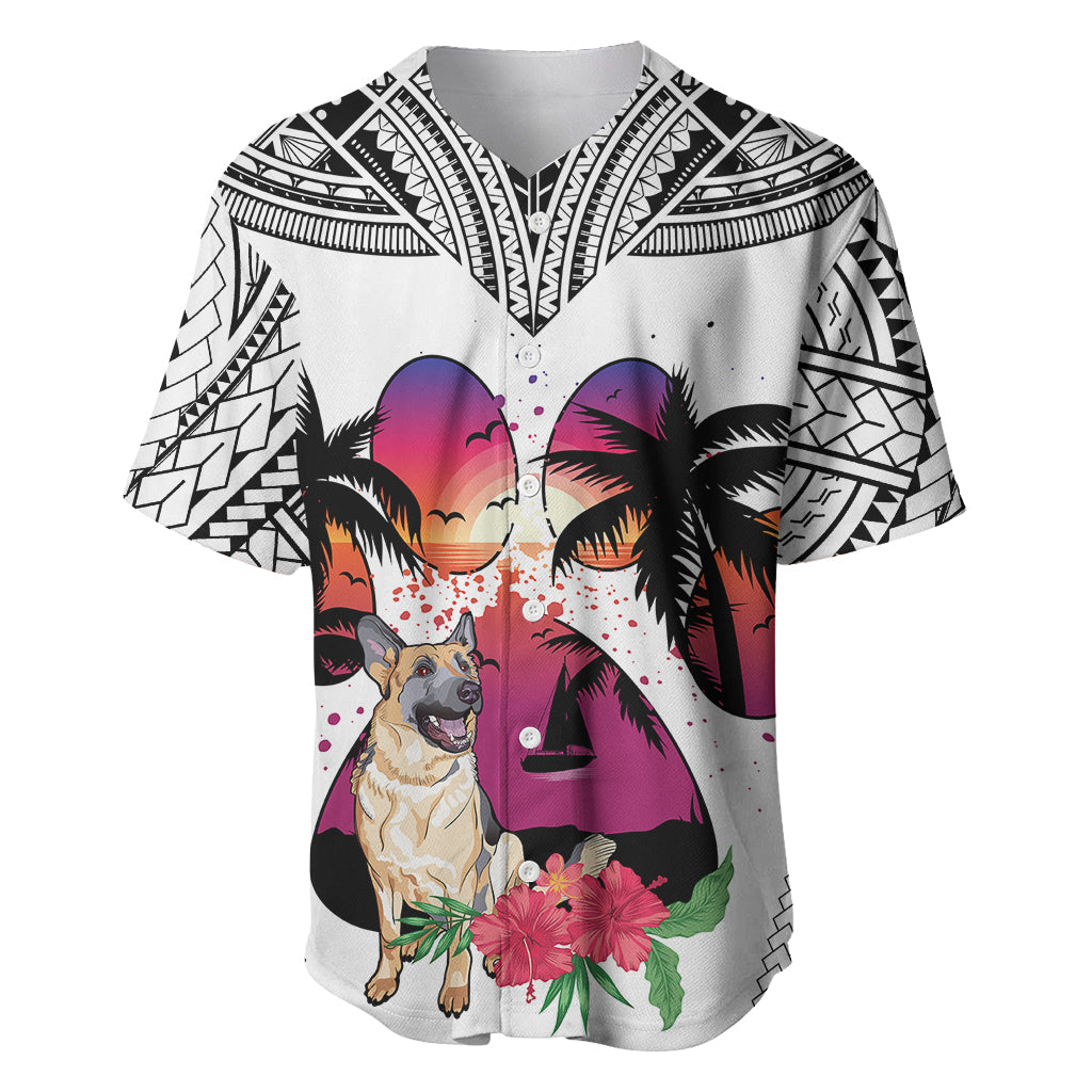 Polynesian Baseball Jersey Dog Lover With German Shepherd - Sunset At The Beach White Ver LT7 White - Polynesian Pride