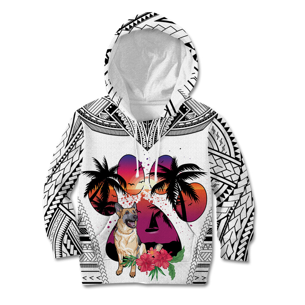 Polynesian Kid Hoodie Dog Lover With German Shepherd - Sunset At The Beach White Ver LT7 Hoodie White - Polynesian Pride