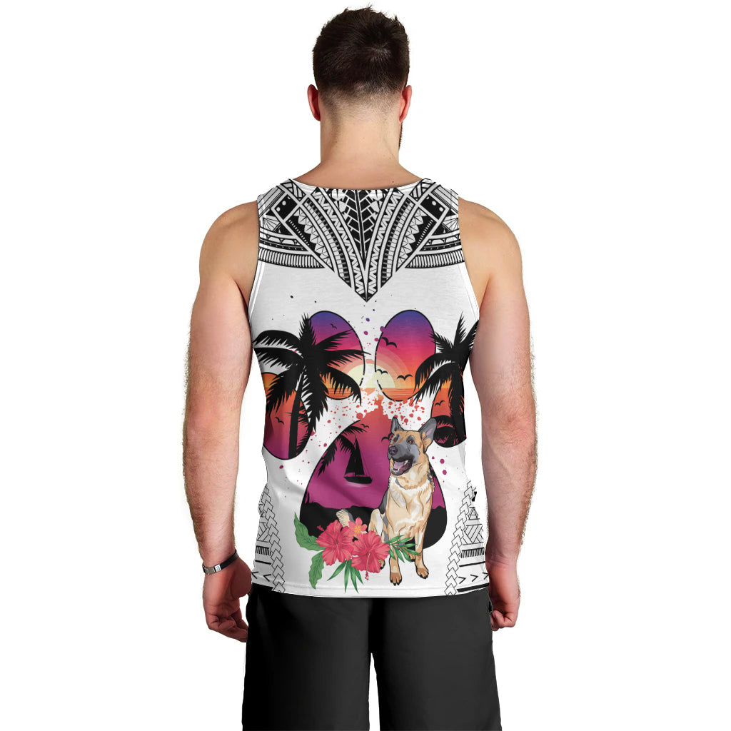 Polynesian Men Tank Top Dog Lover With German Shepherd - Sunset At The Beach White Ver LT7 - Polynesian Pride