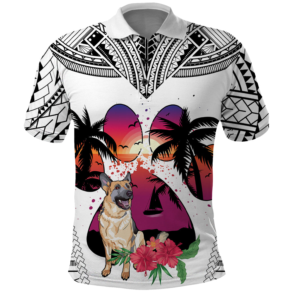 Polynesian Polo Shirt Dog Lover With German Shepherd - Sunset At The Beach White Ver LT7 White - Polynesian Pride