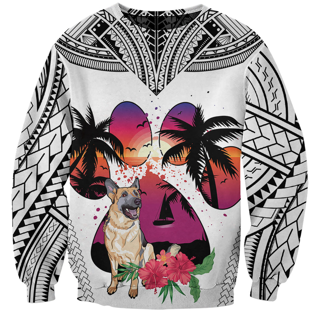 Polynesian Sweatshirt Dog Lover With German Shepherd - Sunset At The Beach White Ver LT7 Unisex White - Polynesian Pride